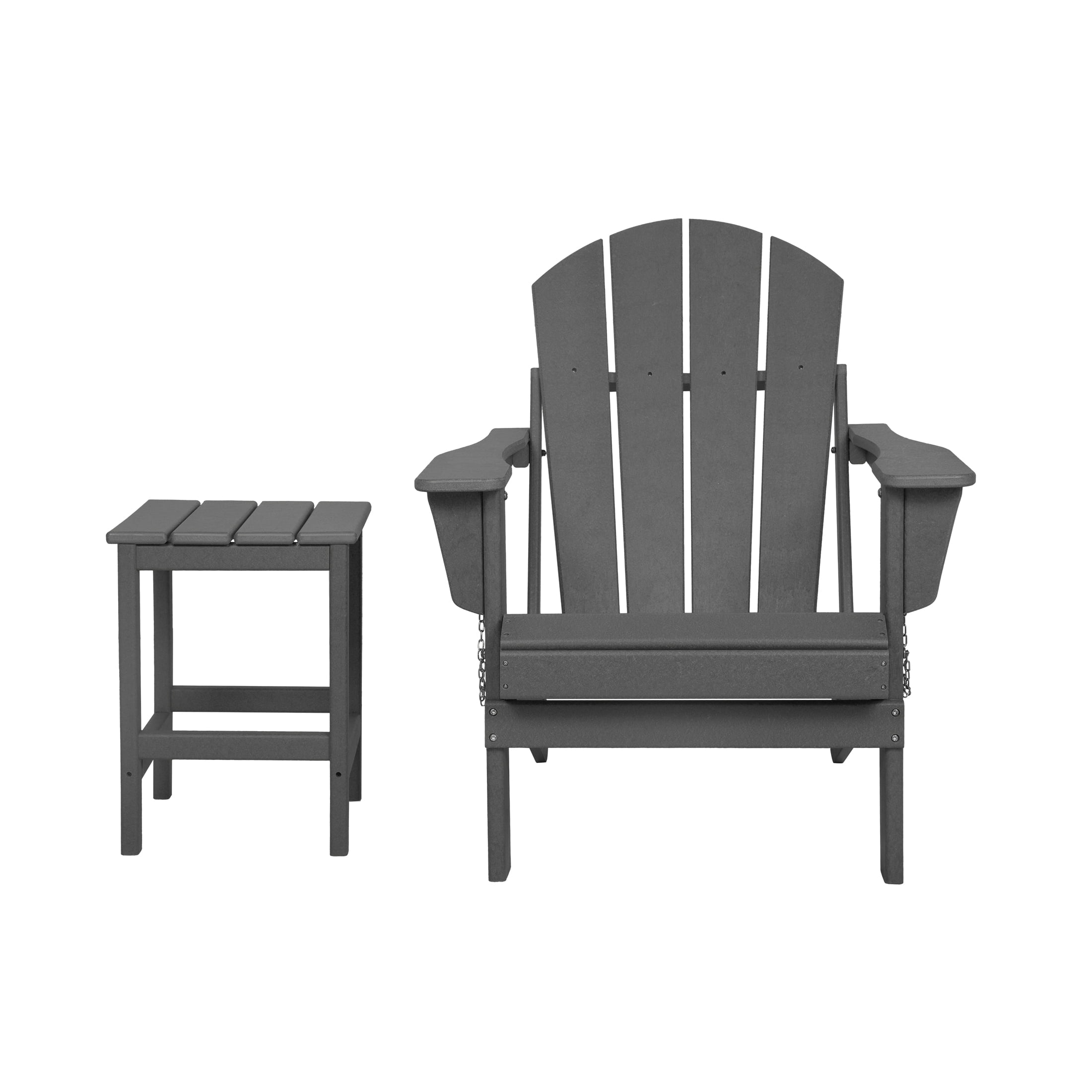 Adirondack Chair with Square Side Table Included for Outdoor Patio Garden Porch Seating, Gray