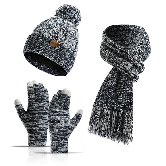 GZWYHT Winter Beanie Hat Scarf Gloves with Warm Knit Fleece Lined Beanie Hat Womens Hats Women Winter Beanie Warmer Scarf Touchscreen Gloves Set Warmer Neck Thick Knit Skull Set Caps For Women