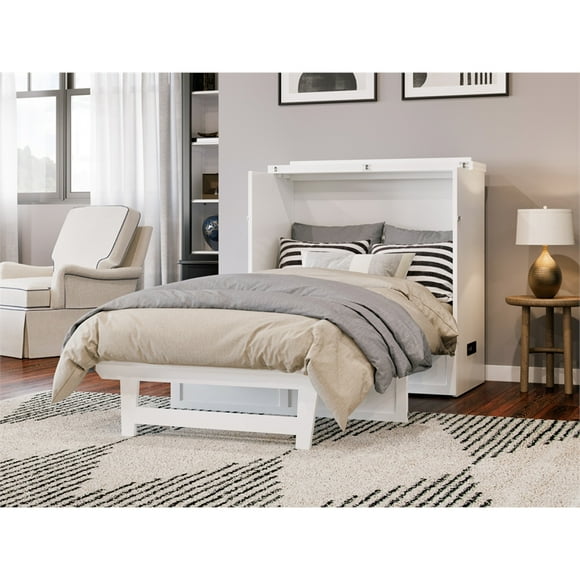 Northfield Twin XL Solid Wood Modern Murphy Bed Chest with Mattress in White