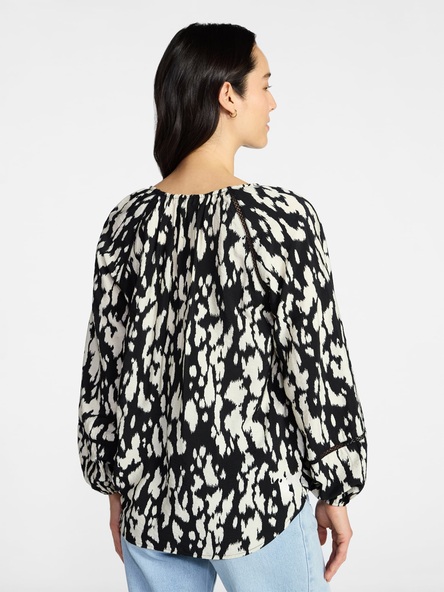 Time and Tru Women's Peasant Blouse with Long Sleeves, Sizes XS-XXXL