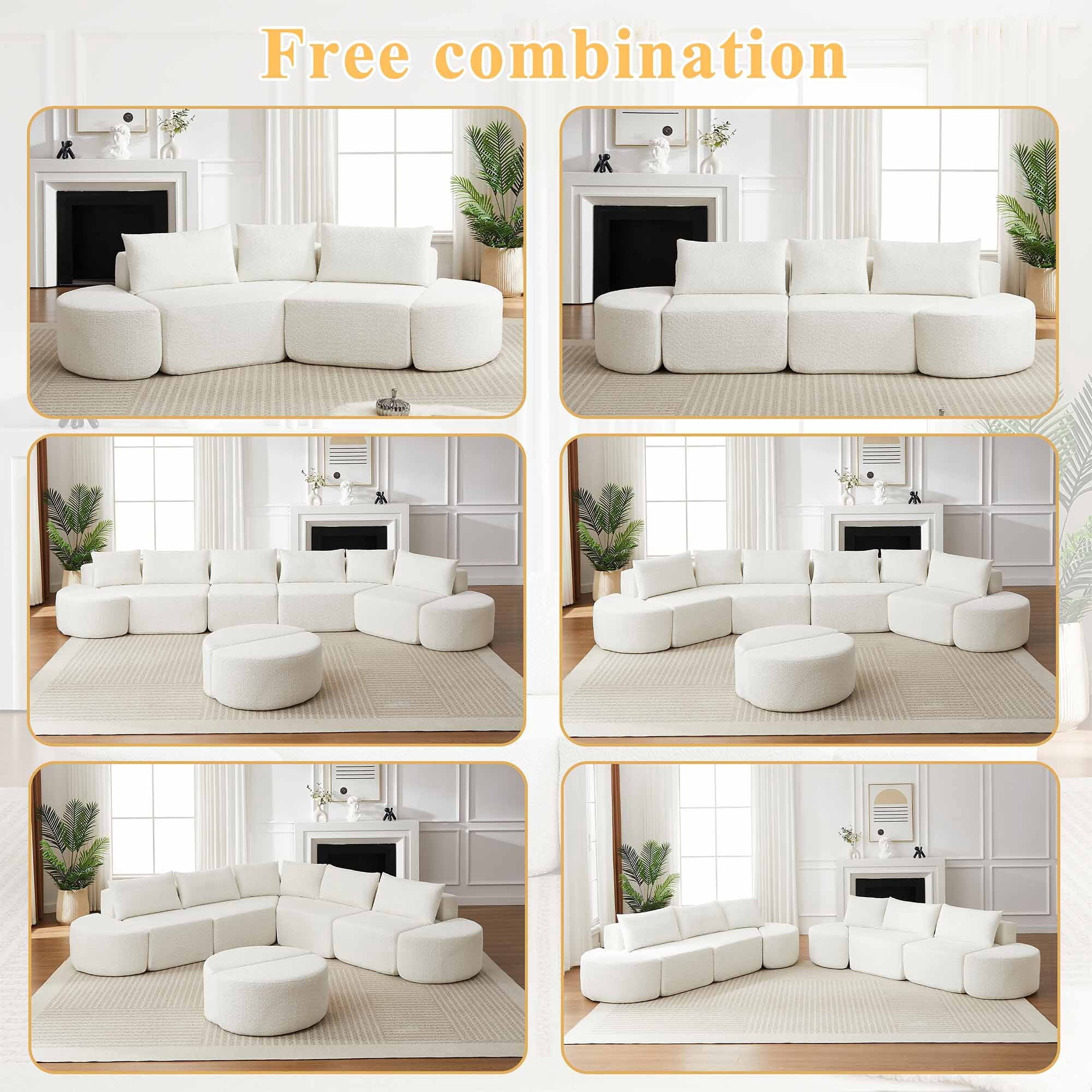 Lunale 106" Oversized Modular Sectional Sofa with 2 Curved Movable Ottomans,Boneless Cloud Couch for Living Room, Beige (Left Chaise)