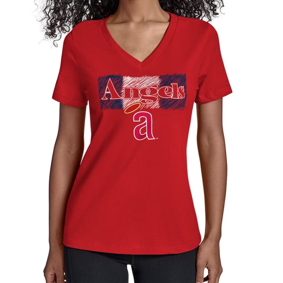 Women's Starter Red Los Angeles Angels Team Color Shading V-Neck T-Shirt