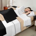 thumbnail image 4 of Castle Fairy Retro Stacked Rectangle Queen Sheets 4 Pieces,Mid Century Solid Square Queen Sheet Sets,Beige Gray Black White,1 Flat Sheet, 1 Fitted Sheet and 2 Pillowcases, 4 of 7