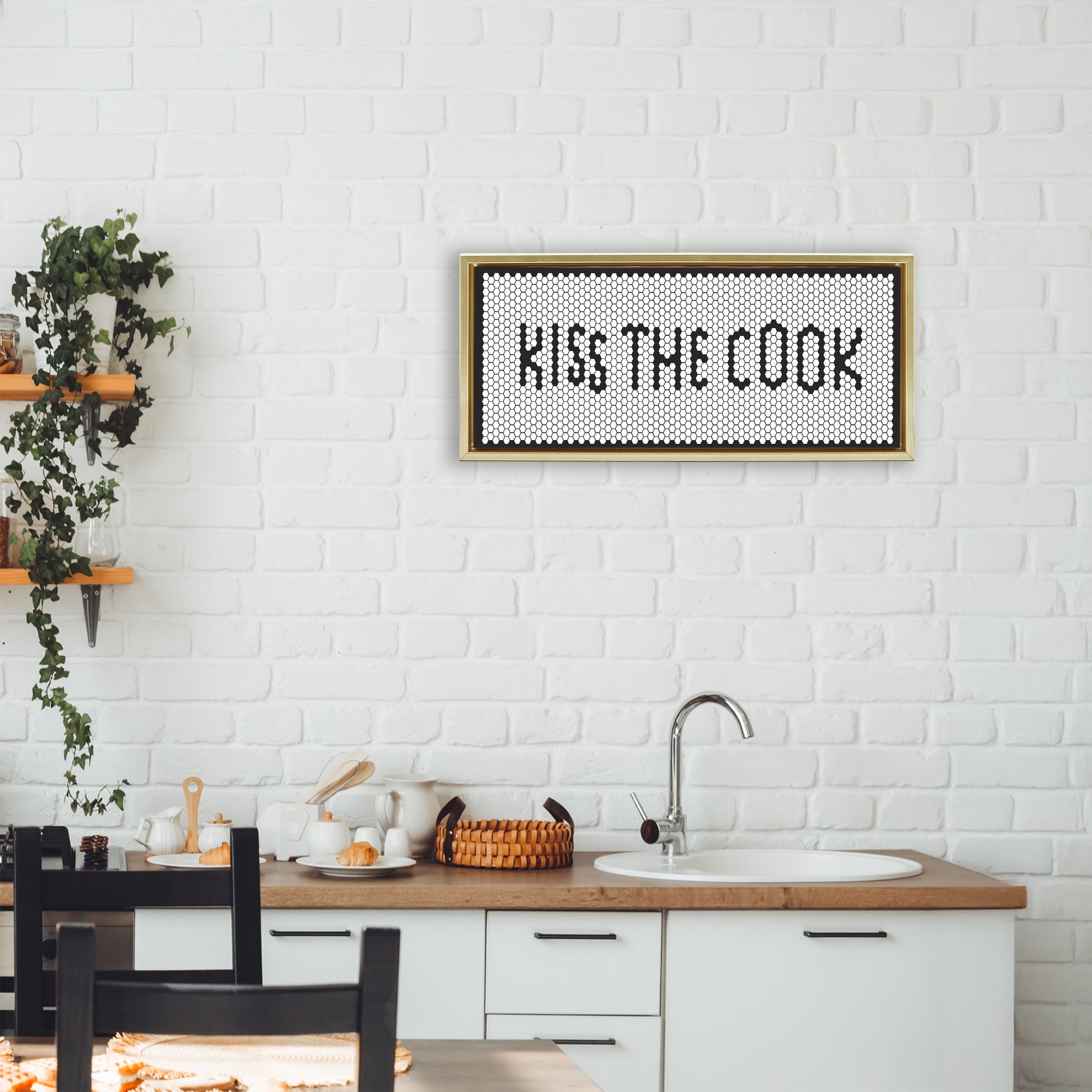 Stupell Industries Retro Kiss The Cook Gold Framed Floater Canvas Wall Art, design by Elizabeth Medley