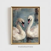 Vintage White Swan Romantic Unframed Paper Print