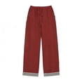 thumbnail image 2 of QATAINLAV Women's Wide Leg Cotton Linen Pants Loose Casual Drawstring High Waisted Trousers Fashion Striped Hem Summer Beach Pants with Pockets Wine XXXL, 2 of 3