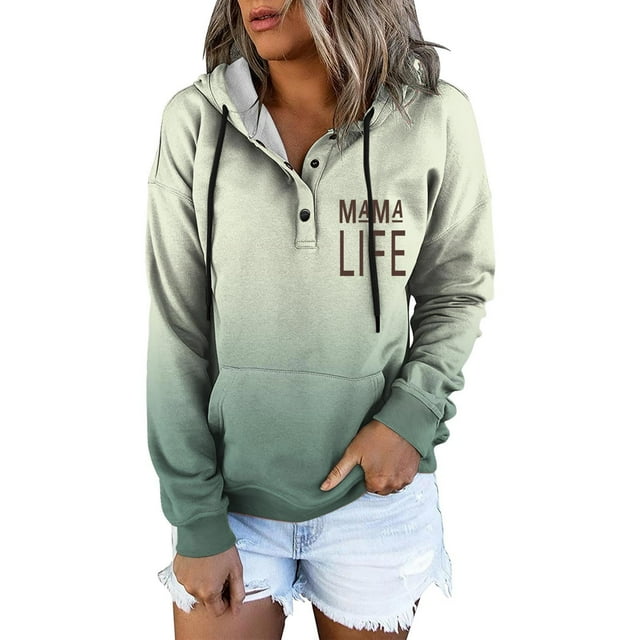 WZXFASHION Chandail en Molleton Mode pour Femmes Imprimé à Manches Longues Chandail à Capuchon Chandail à Boutons Chandail à Capuchon Soldes Chandail Col Rond