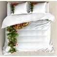 thumbnail image 1 of Christmas Duvet Cover Set Queen Size, Coniferous Tree Ornament with Customary Bells and Baubles Hanging Xmas Corner, Decorative 3 Piece Bedding Set with 2 Pillow Shams, Multicolor, by Ambesonne, 1 of 3