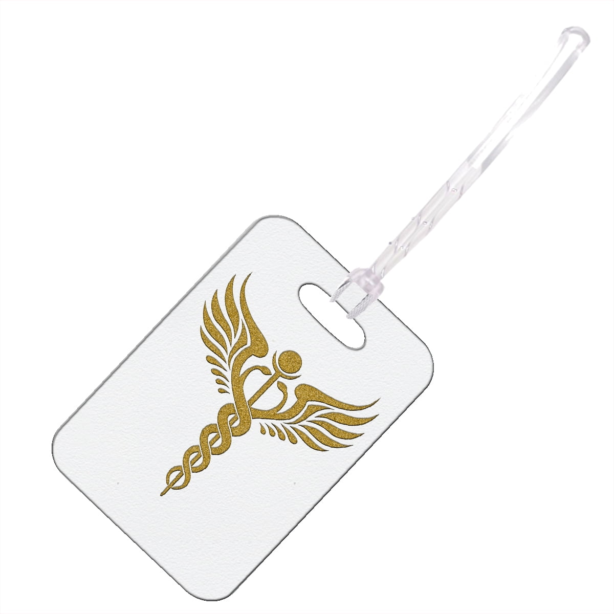 KuzmarK Luggage Travel Bag Tag Caduceus Staff Gold Sparkle