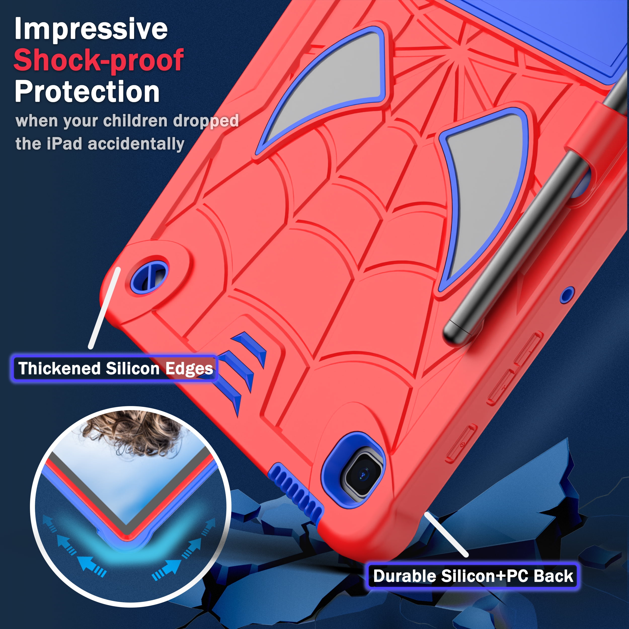 Dteck for iPad Air 5th/4th Gen Case iPad Pro 11 Case 2022/2021/2020/2018 with Pencil Holder, Heavy Duty Hybrid Shockproof Rugged Kids Case with Kickstand Crossbody Shoulder Strap,Red+Blue