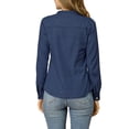 thumbnail image 3 of INSPIRE CHIC Women's Denim Stand Collar Split Neck Chest Pocket Long Sleeve Button Shirt Navy Blue XS, 3 of 6