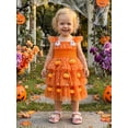 thumbnail image 6 of BemeyourBBs Toddler Baby Girl Halloween Dress Outfit Flying Sleeve 3D Pumpkin Ghost Decor Shinny Star Tutu Tulle Dress Little Girls Summer Fall Cake Smash Party Dress, 6 of 9