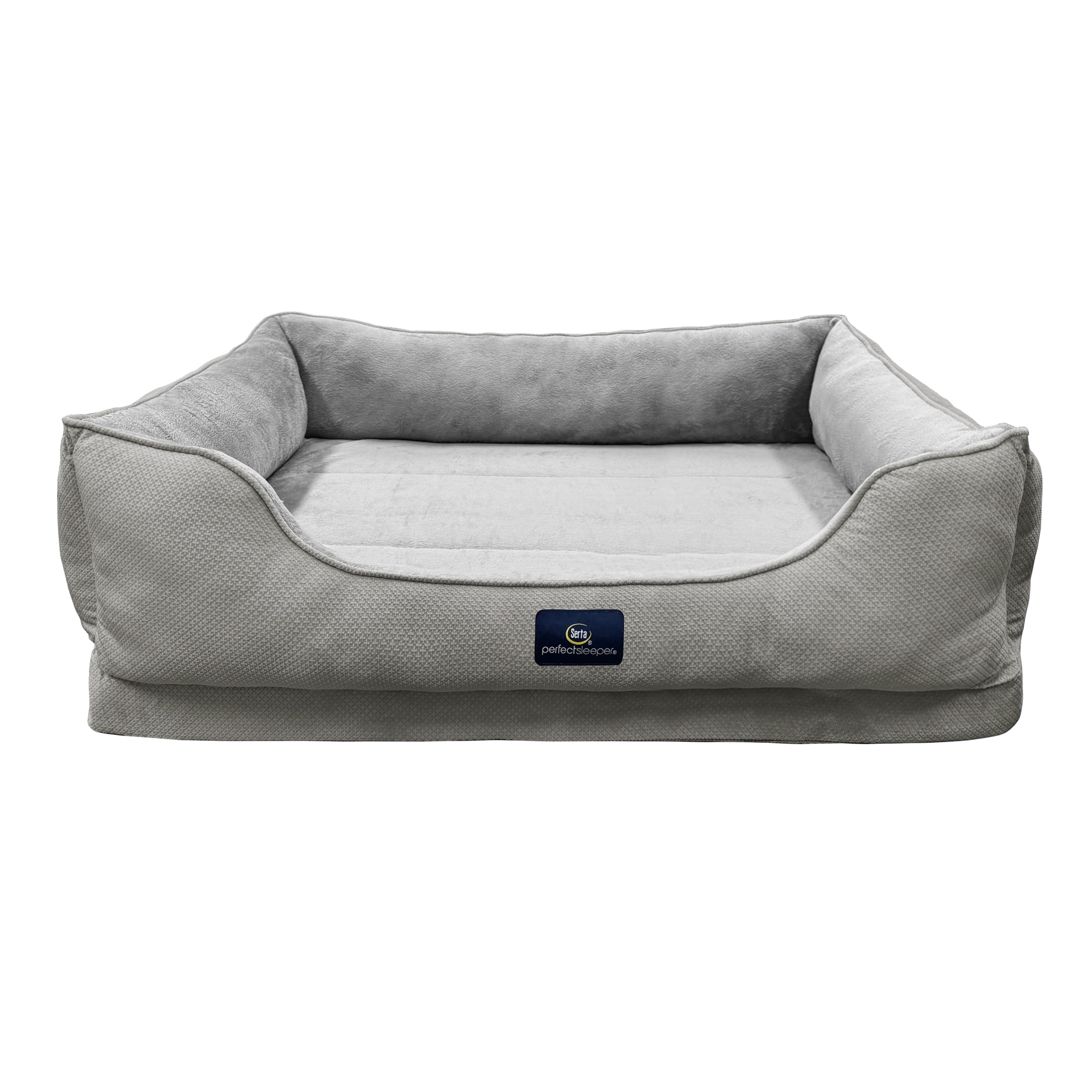 Serta Cuddler Bolster Cat & Dog Bed, Gray, Extra Large