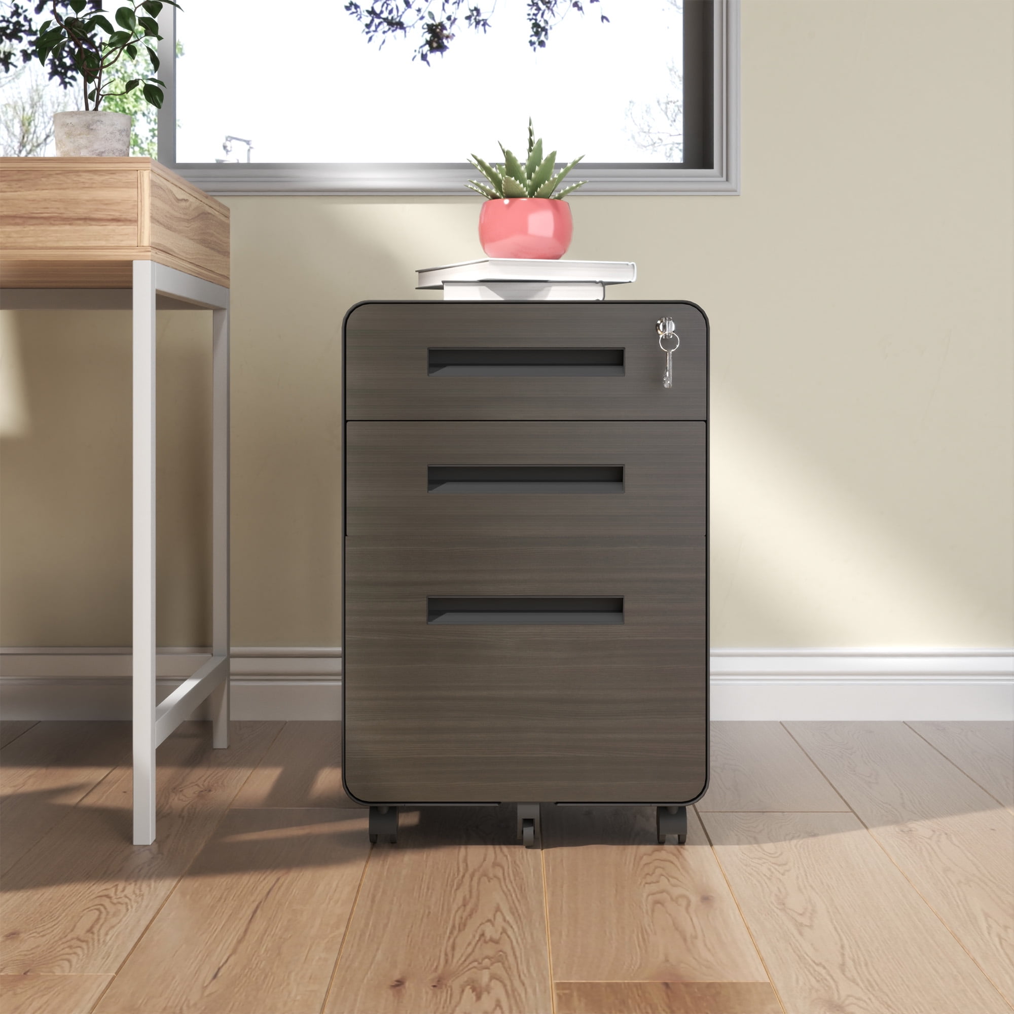 3-Drawer Mobile File Cabinet with Lock, All-Steel Metal Storage Cabinet on Casters, for Home & Office,Black, Fully Assembled, Holds A4/Letter Files