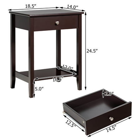 Costway Nightstand End Table Storage, 12 Inch Wide End Table With Drawers