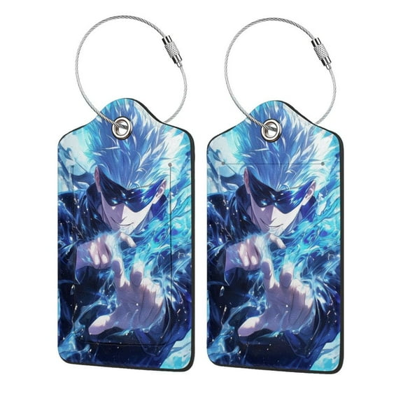 Jujutsu Kaisen Luggage Tags With Stainless Steel Ring For Suitcases, Pu Leather Name Id Labels With Privacy Flap (2 Pcs)