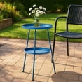 thumbnail image 5 of Patio Small Side Table, Round 2 Tier End Table, Metal Round Coffee Table for Indoor Outdoor, Navy Blue, 5 of 9