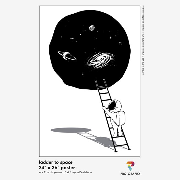 Pro-Graphx Art Poster - Cool College Dorm Room Custom Wall Print for Guys & Girls Bedroom Decoration Interior Graphic Design Flyer- Ladder to Space (24x36)
