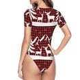 thumbnail image 4 of Fotbe Women Short Sleeve Bodysuit Round Neck Christmas Buffalo Plaid Bodysuit For Women Round Neck Scoop Neck Long Sleeve Stretch Tops Jumpsuit-X-Large, 4 of 9