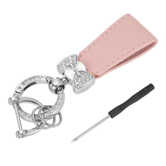 Uxcell Car Key Chain Ring Clip 3.94 inch Leather Key Fob Wristlet Keychain with Anti-Lost D Ring & Keyrings Pink Silver