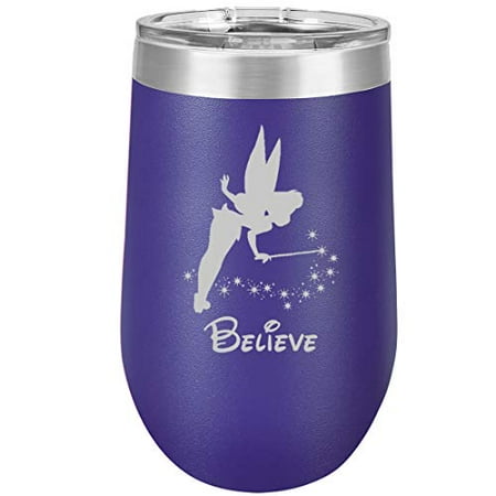 

16 oz Double Wall Vacuum Insulated Stainless Steel Stemless Wine Tumbler Glass Coffee Travel Mug With Lid Fairy Believe (Purple)