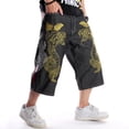 thumbnail image 2 of Ruiatoo Baggy Jeans Shorts for Men Denim Hip Hop Loose Fashion Skateboard Pants with Embroidery Black (019-1,Size 42), 2 of 5