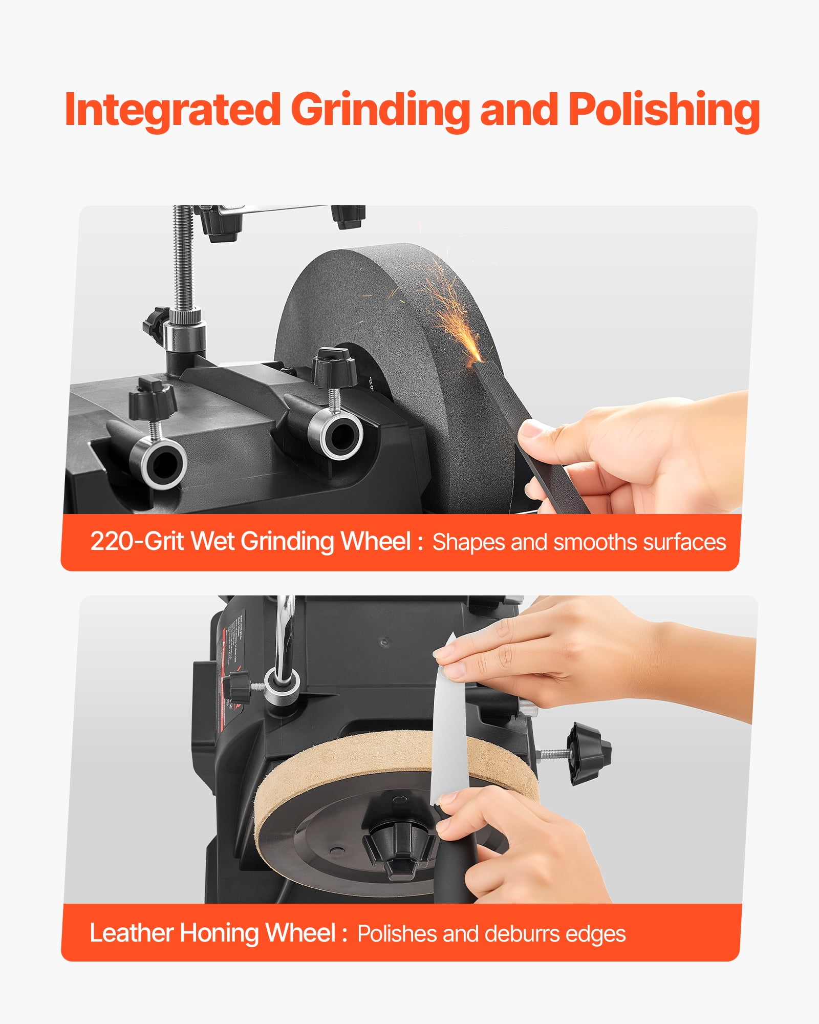 VEVOR 8-Inch Wet Sharpening System, Water-Cooled Knife Grinder Machine with 155 RPM Grinding Speed, Vertical/Horizontal Two-Direction Wet Stone Grinder, Wet Bench Grinder for Knife, Chisel, Knife,Axe
