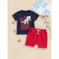 thumbnail image 4 of Yunliwuli Toddler Boy 4th of July Outfit Dinosaur Stripe Print Short Sleeve Tops with Solid Color Shorts for Summer, 4 of 10
