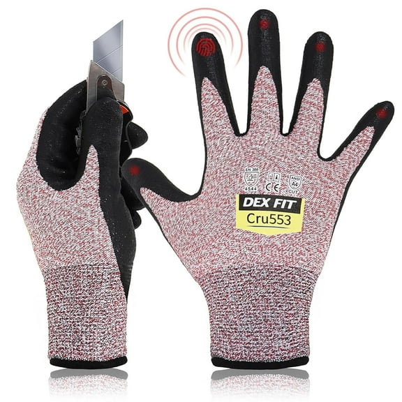 DEX FIT CRU553 Red Level 5 Cut Resistant Gloves (Power Grip, Durable Foam, X-Large) - 1 Pair