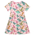 thumbnail image 4 of joogoo Dinosaur Cartoon Girls' Short Sleeve Dress Kids Dresses 7-8T, 4 of 8