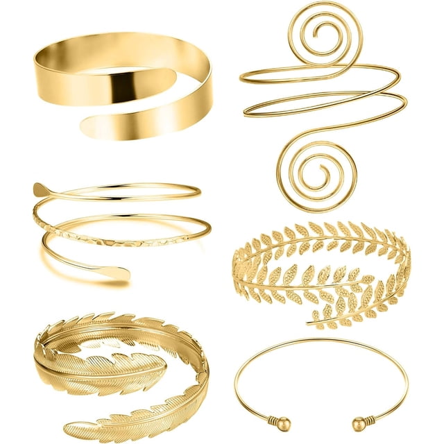 Juego de 6 brazaletes para la parte superior del brazo, brazaletes y pulseras ajustables de plata y oro para mujer