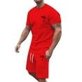 thumbnail image 2 of kamemir Mens Outfits 2 Piece Mens 2 Piece Workout Tracksuit Casual Summer Outfits Short Sleeve Muscle Tee Sweatshirts and Jogging Shorts Gym Wear Set(RD1,3XL), 2 of 4