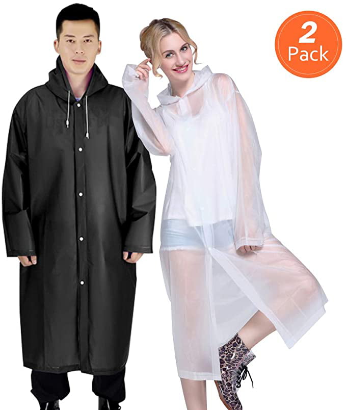 QCKJ Clear EVA Raincoat Women Waterproof Rain Ponchos Long Rainwear Packable Reusable 