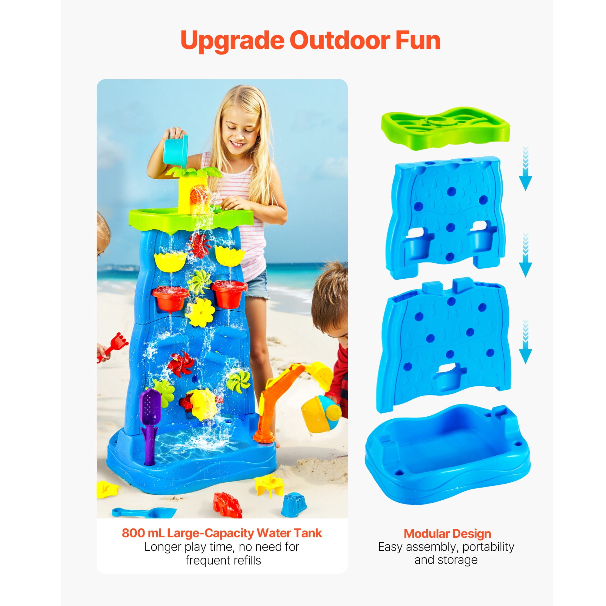 KFFKFF Sand and Water Table for Toddlers, Dual-Sided Kids Activity Playset with 37 Accessories, Sensory Table for Outdoor Summer Fun, Ideal for Boys and Girls Ages 3 and Up