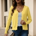 thumbnail image 5 of felwors Women's V Neck Long Sleeve Scalloped Knit Cardigan Lightweight Soft Sweater Yellow, XXL, 5 of 8