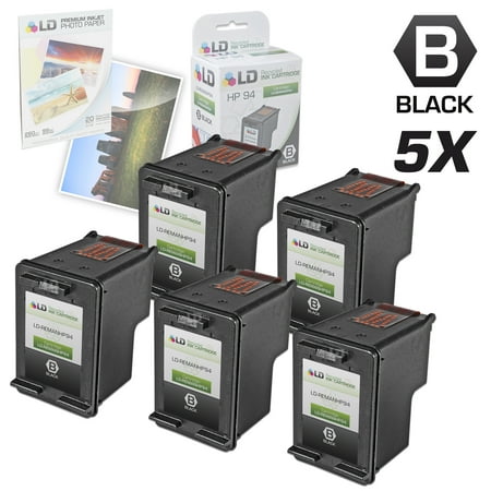 LD Remanufactured Replacement Cartridge for Hewlett Packard C8765WN (HP 94) Black (5 pack)