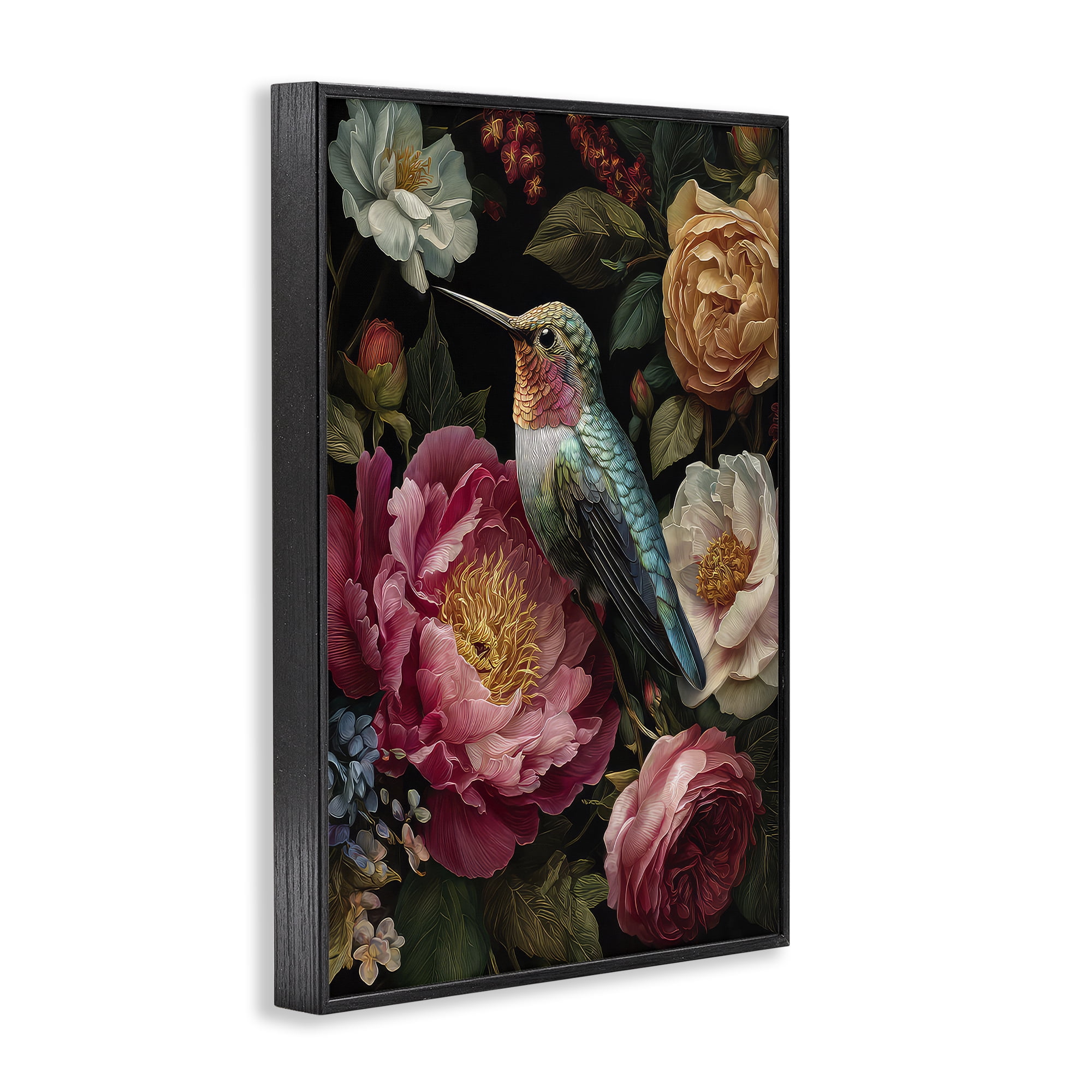 Stupell Industries Hummingbird & Lush Blooms Black Framed Giclee Art, design by The Wands Want