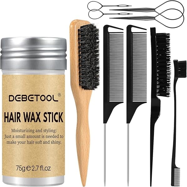 wonima11 10-Piece Slick Back Hair Brush - Boar Bristle Hair Styling Tools Kit with Edge Brush & Wax Stick for Men Women, Kid