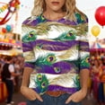 thumbnail image 1 of Xuyuer Carnival 2025 Womens 3/4 Sleeve Tops Mardi Gras and Costumes Fashion Round Neck Printed Blouse, 1 of 6
