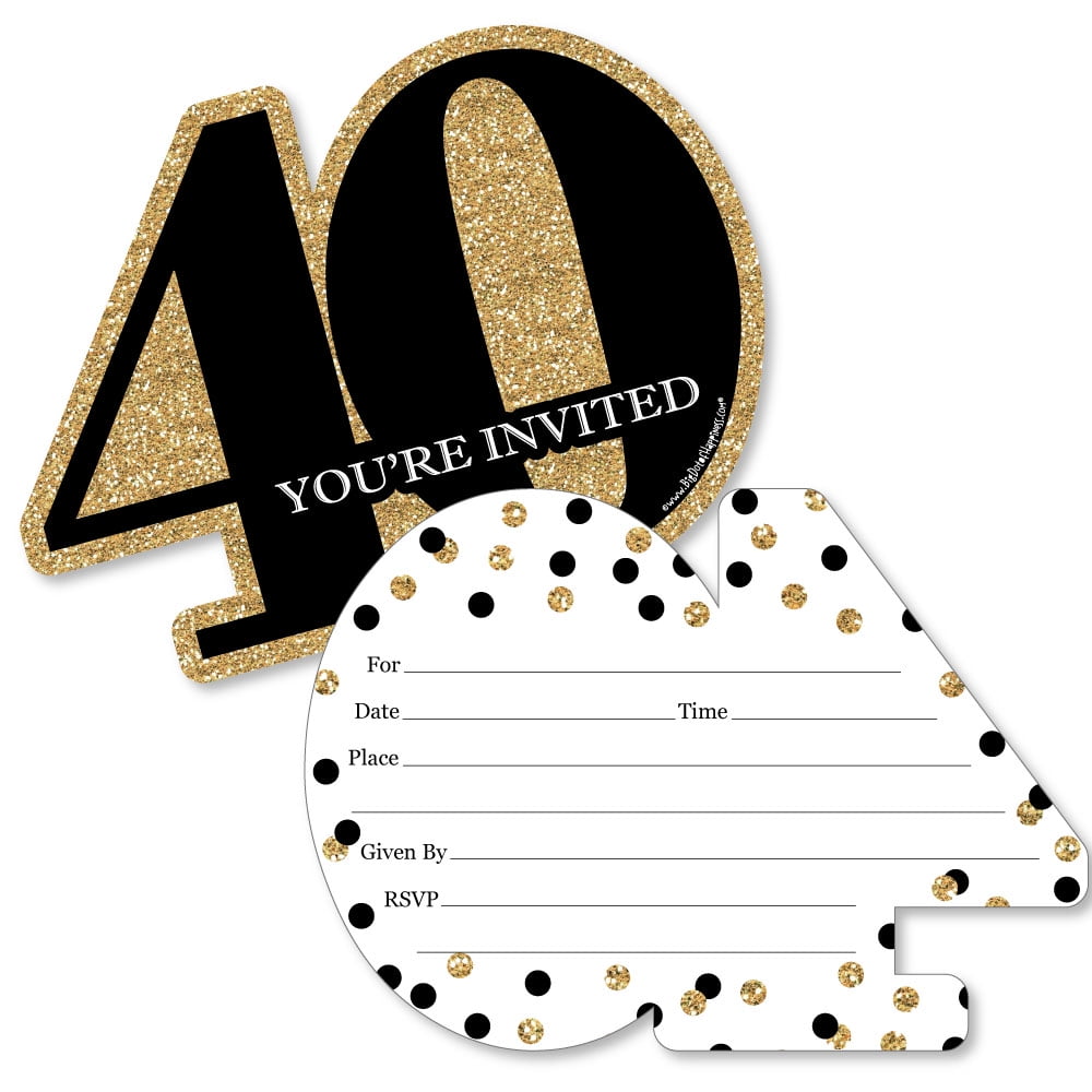 Adult 40th Birthday Gold Shaped FillIn Invitations Birthday