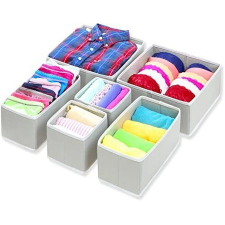

SimpleHouseware Foldable Cloth Storage Box Closet Dresser Drawer Divider Organizer Basket Bins for Underwear Bras Gray (Set of 6)