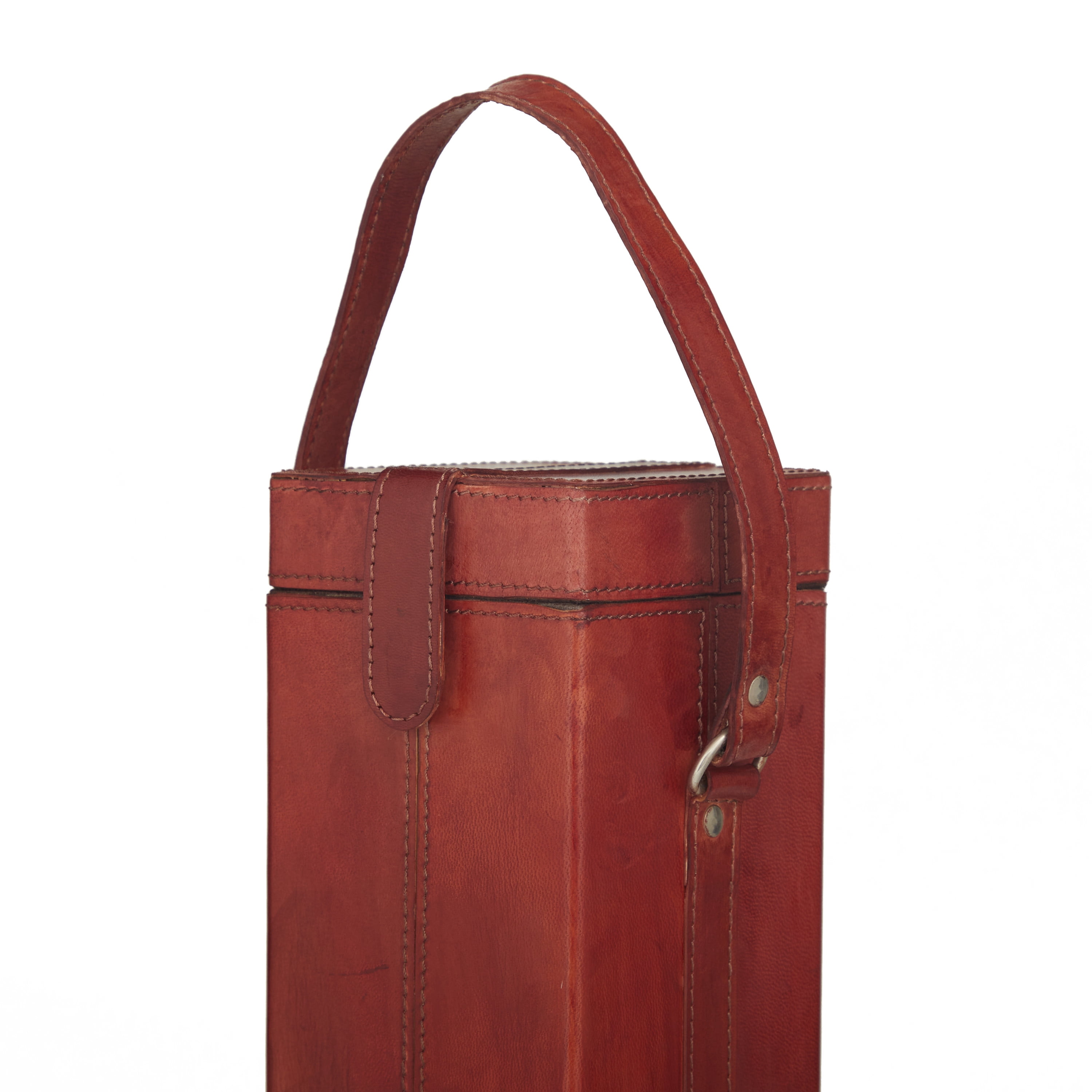 DecMode 5" x 15" Red Leather Single Bottle Wine Holder with Carrying Handle, 1-Piece