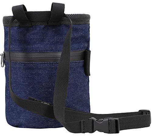 Lifting Bouldering Crossfit Gym FURST Denim Chalk Bag with Zippered Pocket and Brush Loop for Rock Climbing 