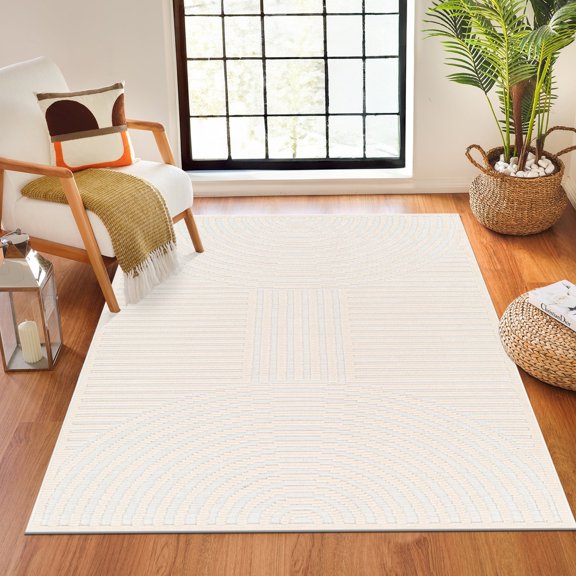 Livabliss Washable Rugs for Living Room, 5x7 Lyna Modern White Area Rug, Bedroom Dining Room Home Decor Stain Resistant Carpet (5' x 7'2")