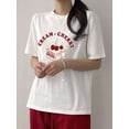 thumbnail image 6 of Women Summer Letter Cherry Printed Round Neck Short Sleeve Casual T-Shirt CREAMCHERRY Honey Cake Cute Tops,Graphic Tees, 6 of 10