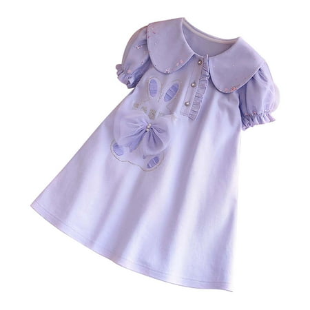 

Toddler Girl s Bow Ruffle Trim Crew Neck Puff Sleeve Flared A Line Dress Party Dresses
