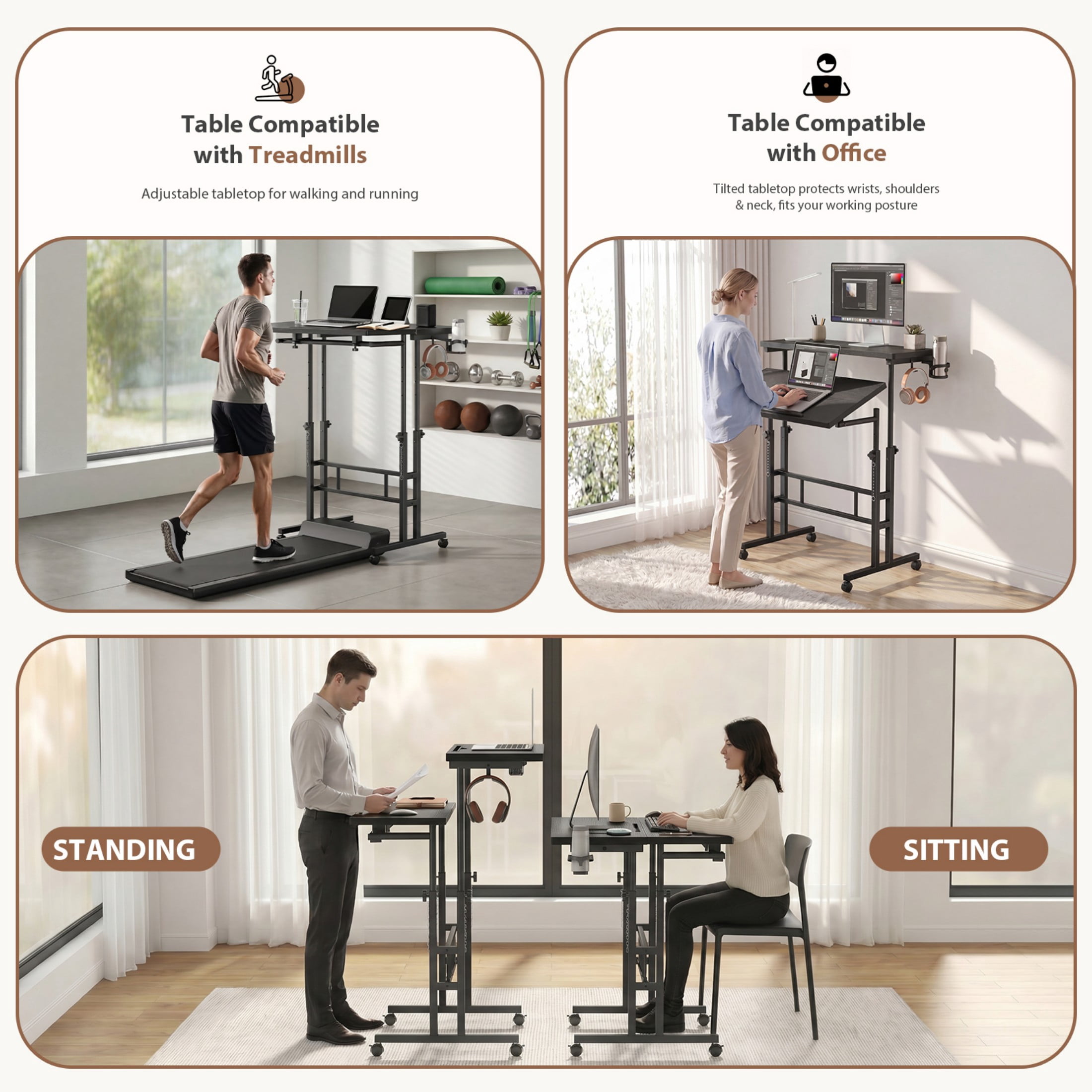 CONCETTA 23.6 inch Mobile Standing Desk, Adjustable Height Rolling Computer Desk for Home Office, Portable Treadmill Sit Stand Workstation, Black