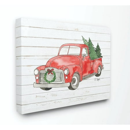 Stupell Industries Red Truck Christmas Tree Wood Texture Holiday DesignCanvas Wall Art By Artist Elise (Best Way To Texture Walls)