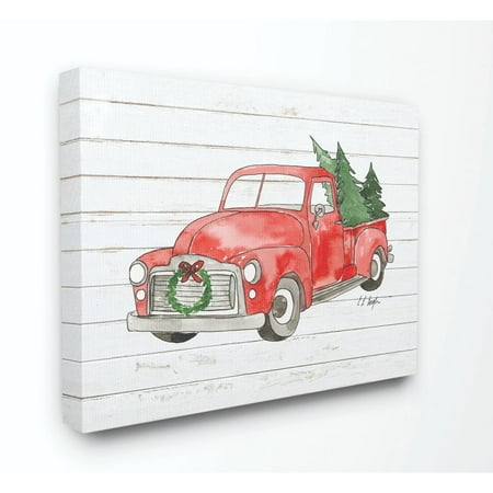 Wood Tree Art Stupell Industries Red Truck Christmas Tree Wood Texture Holiday DesignCanvas Wall Art By Artist Elise Engh ()