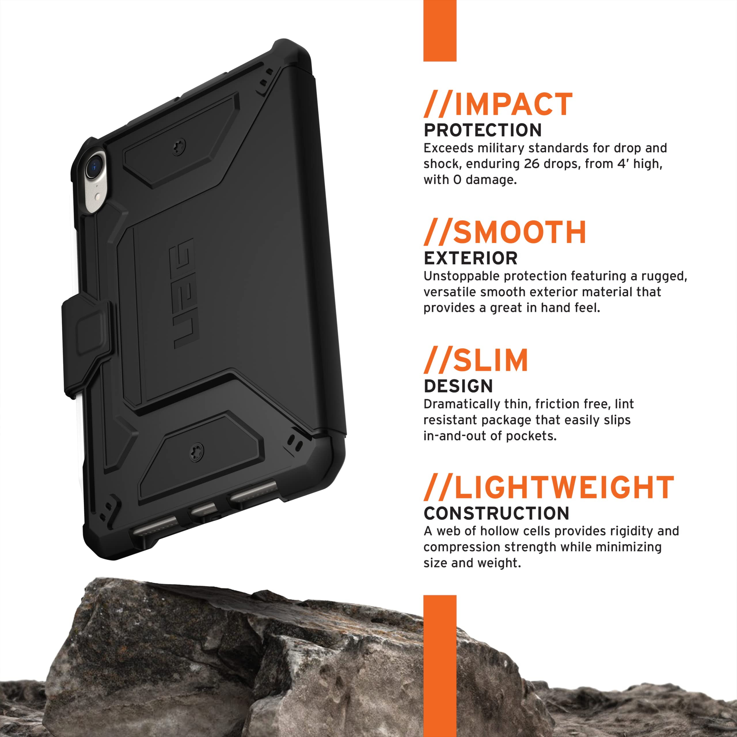 UAG iPad Mini Case (6th Gen, 2021) Rugged Smooth Exterior Material Heavy Duty Multi-Angle Viewing Folio Stand with Pencil Holder Metropolis SE Protective Cover, Black